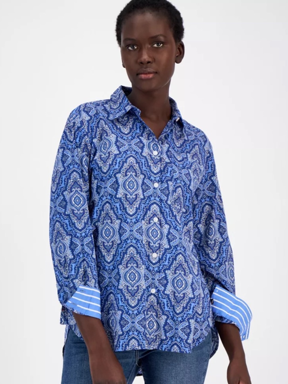 Nautica Blue Paisley-Print Button Down Shirt